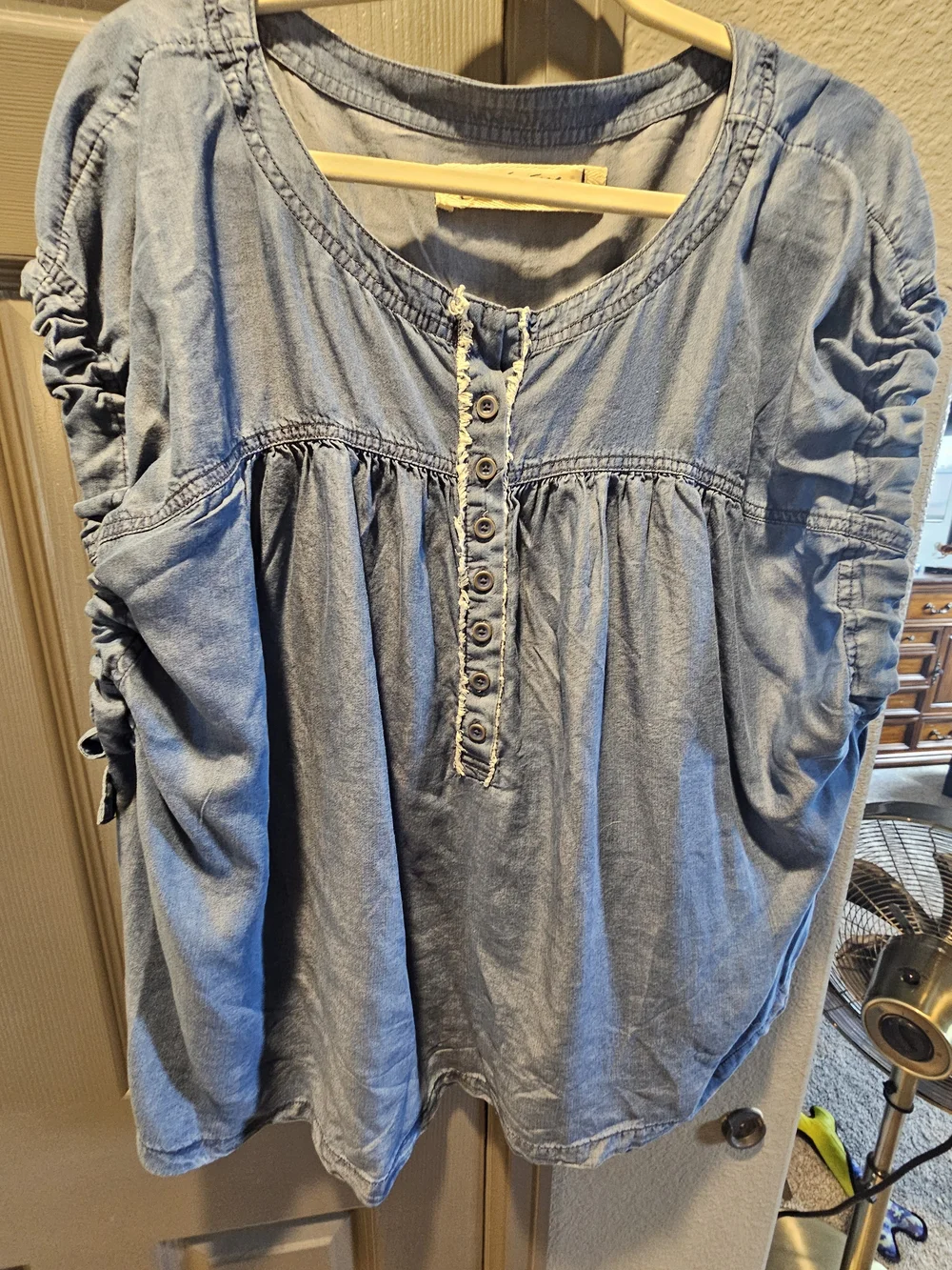 Free People- Washed Blue Denim Button-Front Women’s Top